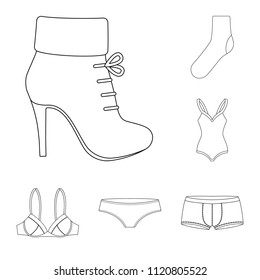 Clothes and accessories outline icons in set collection for design. Shoes and decoration vector symbol stock web illustration.