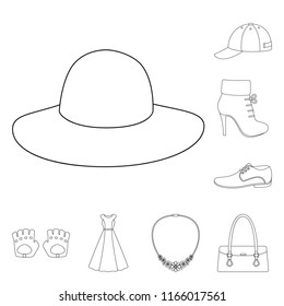 Clothes and accessories outline icons in set collection for design. Shoes and decoration vector symbol stock web illustration.