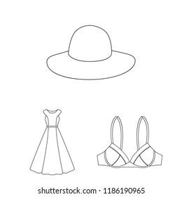 Clothes and accessories outline icons in set collection for design. Shoes and decoration vector symbol stock web illustration.