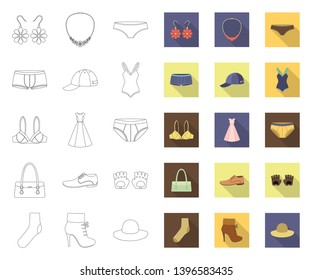 Clothes and accessories outline,flat icons in set collection  design. Shoes and decoration vector symbol stock web illustration.