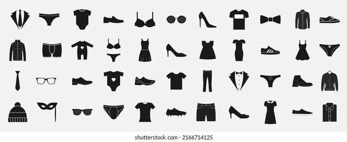 Juego de ropa y accesorios, conjunto de iconos. Ilustración vectorial.