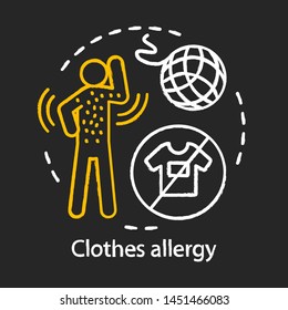 Clothes allergy chalk concept icon. Textile contact dermatitis idea. Hives, itchy skin, rash symptoms. Polyester, nylon, wool allergy. Vector isolated chalkboard illustration