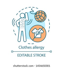 Clothes allergy concept icon. Textile contact dermatitis idea thin line illustration. Hives, itchy skin, rash symptoms. Polyester, nylon, wool allergy. Vector isolated outline drawing. Editable stroke