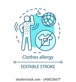 Clothes Allergy Concept Icon. Textile Contact Dermatitis Idea Thin Line Illustration. Hives, Itchy Skin, Rash Symptoms. Polyester, Nylon, Wool Allergy. Vector Isolated Outline Drawing. Editable Stroke