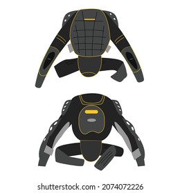 Clothes for ATV Motorcycle, snowboard, climber, Protection, Armor  Safety Gear, Back Protection. Vector art.  
