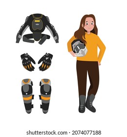 Clothes For ATV Motorcycle, Snowboard, Climber, Protection, Armor  Safety Gear, Back Protection. Vector Art.  