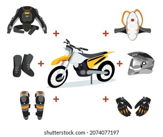 Clothes For ATV Motorcycle, Snowboard, Climber, Protection, Armor  Safety Gear, Back Protection. Vector Art.  