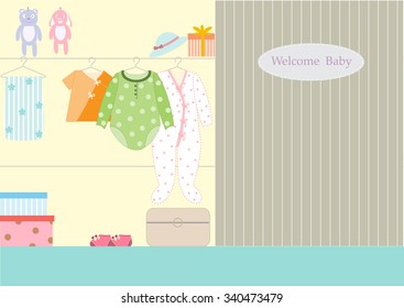 clothes for baby  in wardrobe,vector illustration