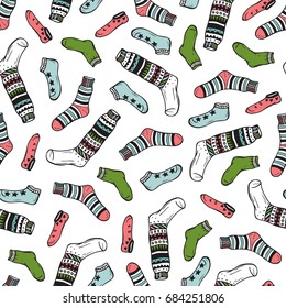 Clothes background. Socks Vector Seamless pattern. Hand drawn doodle socks and stockings 