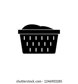 Clothes basket icon in black and white grey single color. Laundry household