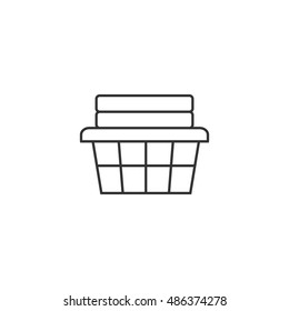 Clothes basket icon in thin outline style. Laundry household