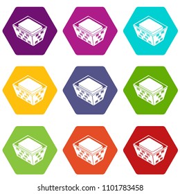 Clothes in basket icons 9 set coloful isolated on white for web