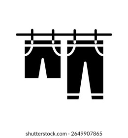 Clothes black icon in flat style. Solid black clothing symbol representing fashion, wardrobe, or apparel. Isolated on white background. Ideal for clothing apps, laundry services, or fashion illustrati