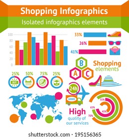Clothes boots and accessories with map and charts in shopping infographic set vector illustration