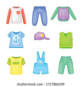 Clothes for Boys with Vest and Sweatshirt Vector Set