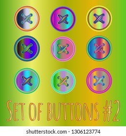 Clothes button accessory icon set. Handmade fashion sewing button.