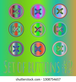 Clothes button accessory icon set. Handmade fashion sewing button.