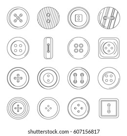 Clothes button icons set. Outline illustration of 16 clothes button vector icons for web