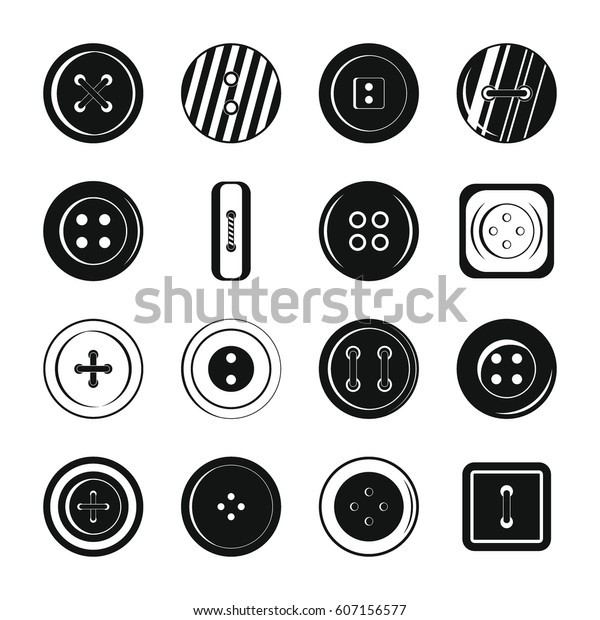 服のボタンアイコンセット ウェブ用の16種類の洋服ボタンベクター画像アイコンの簡単なイラスト のベクター画像素材 ロイヤリティフリー