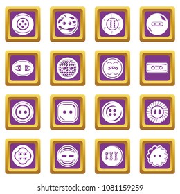 Clothes button icons set vector purple square isolated on white background 