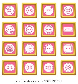 Clothes button icons set vector pink square isolated on white background 