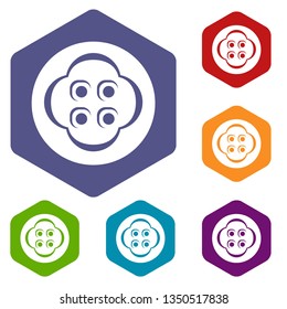 Clothes button icons vector colorful hexahedron set collection isolated on white