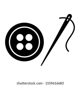clothes button and needle icon vector