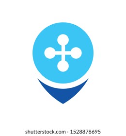 Clothes button and pin point symbol, tailor location pin logo - Vector