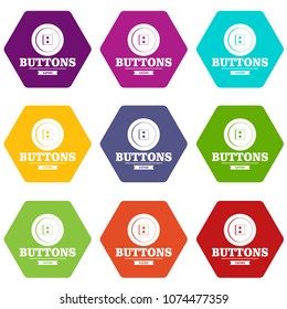 Clothes button textile icons 9 set coloful isolated on white for web