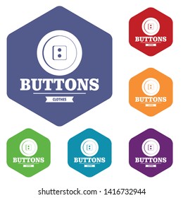 Clothes button textile icons vector colorful hexahedron set collection isolated on white 