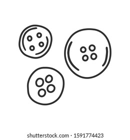 Clothes buttons,  vector illustration, minimal  line art drawing isolated on white. symbol of needlework, sewing and crafts, good as icon or logo.