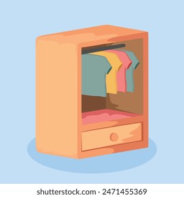 Clothes Cabinet with Drawers Design Simple 3 D Vector