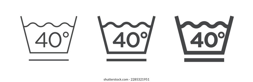 Clothes care icon, 40 degrees MILD WASH. International marking of fabric on the label. Set of washing symbol of different thickness.