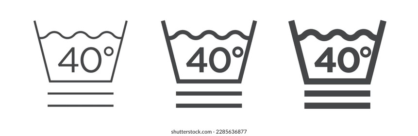 Clothes care icon, 40 degrees VERY MILD WASH. International marking of fabric on the label. Set of washing symbol of different thickness.