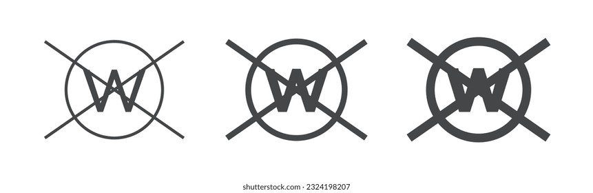 Clothes care icon, DO NOT WET-CLEAN. International marking of fabric on the label. Set of washing symbol of different thickness.