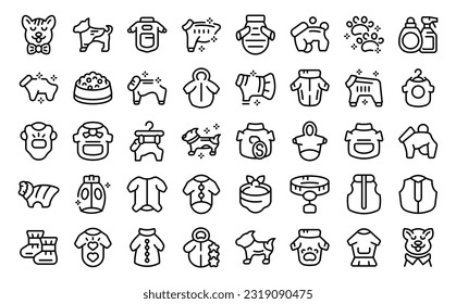 Clothes for cats and dogs icons set outline vector. Pet care. Animal shop