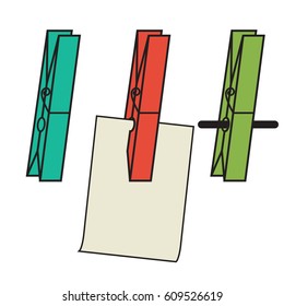 Clothes clips simple, holding a piece of paper, on a string