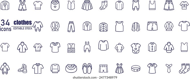 clothes and cloth elements - minimal thin line web icon set. 