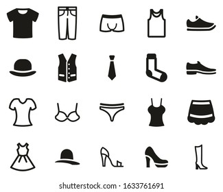 Clothes Or Clothing Fashion Icons Black & White Set Big
