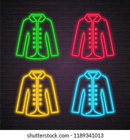 Clothes Coat Icon Set Different Color Neon Light Glowing Vector Illustration With Dark Background