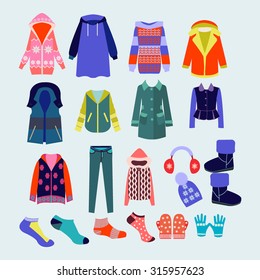 clothes collection Fashion boutique  for design . Vector collection of winter clothes and accessories   - Illustration