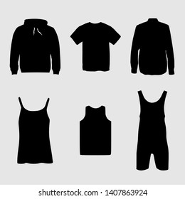 Clothes collections: hoodie, t-shirt, shirt, tank top