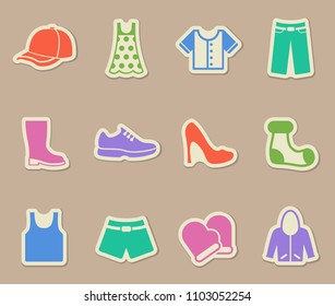clothes color vector icons on paper stickers
