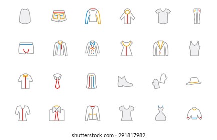 Clothes Colored Outline Vector Icons