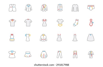 Clothes Colored Outline Vector Icons