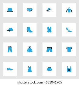 Clothes Colorful Icons Set. Collection Of Cap, Trousers, Shorts And Other Elements. Also Includes Symbols Such As Trousers, Girl, Outfit.