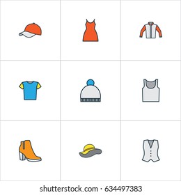 Clothes Colorful Outline Icons Set. Collection Of Beanie, Underwear, Elegant Headgear And Other Elements. Also Includes Symbols Such As Cap, Jacket, Pompom.