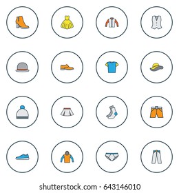 Clothes Colorful Outline Icons Set. Collection Of Socks, Sneakers, Female Boots And Other Elements. Also Includes Symbols Such As Shoes, Pompom, Sox.