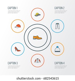 Clothes Colorful Outline Icons Set. Collection Of Elegant Headgear, Heels, Cap And Other Elements. Also Includes Symbols Such As Panama, Ski, Heels.