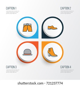Clothes Colorful Outline Icons Set. Collection Of Man Footwear, Shorts, Panama And Other Elements. Also Includes Symbols Such As Briefs, Panama, Woman.